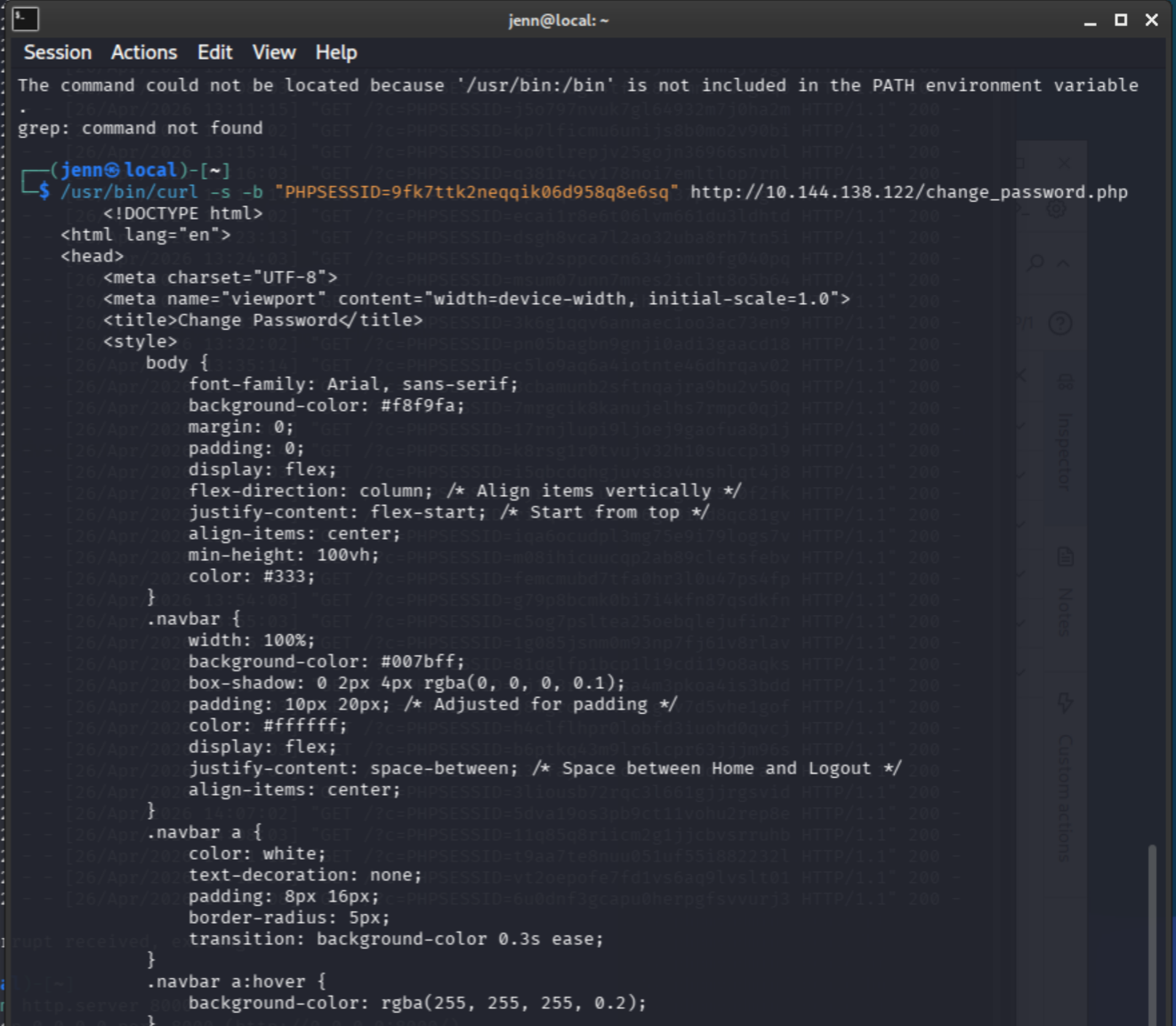 change_password.php form fields